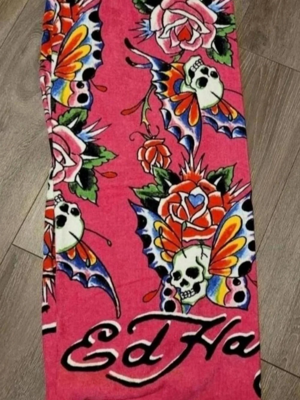 Ed Hardy Hot Pink Skull & Rose Tattoo Beach Towel